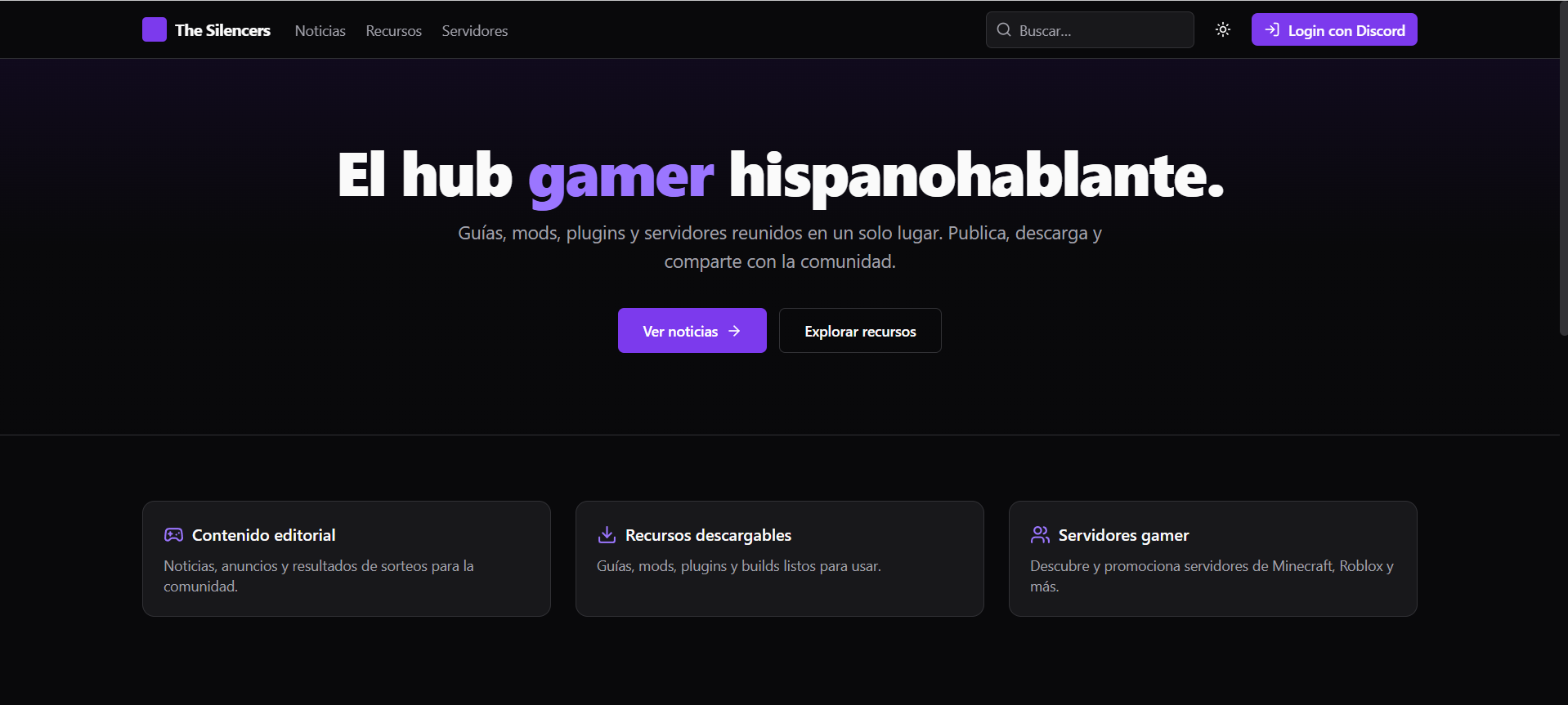 The Silencers - Hub gamer hispanohablante con login Discord